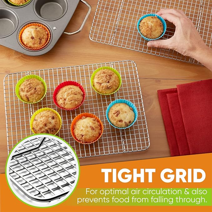 Spring Chef 8.5" x 12" Stainless Steel Cooling Rack for Baking, Set of 2 | Heavy Duty Oven Rack for Kitchen, Oven Safe Wire Rack for Baking, Fits Small Quarter Sheet Pan, Dishwasher Safe