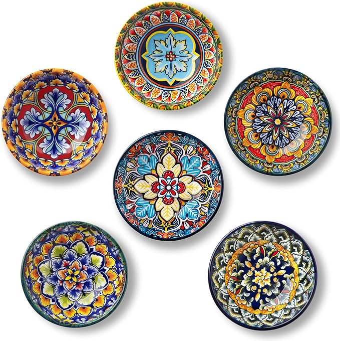 vancasso SIMI 2.7 Oz Ceramic Dipping Bowls Set of 6, Bohemian Sauce Bowls | For Soy Sauce, Sushi, Dips, and Condiments, Microwave and Dishwasher Safe, 3 Inch Mini Dishes, Bohemian Design