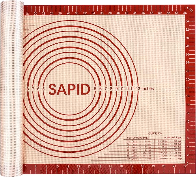 Sapid Extra Thick Silicone Pastry Mat Non-slip Baking Mat for Dough Rolling | Large With Measurements Non-stick for Pie Crust, Cookies, Kneading Mats, Countertop, Placement Mats (16" x 24", Red)