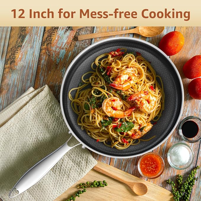LOLYKITCH 10-12 Inch Hybrid Nonstick Frying Pan Set | PFOA Free | Stainless Steel Skillet | Non-Toxic | Stay-Cool Detachable Handle | Dishwasher and Oven Safe | Induction Ready