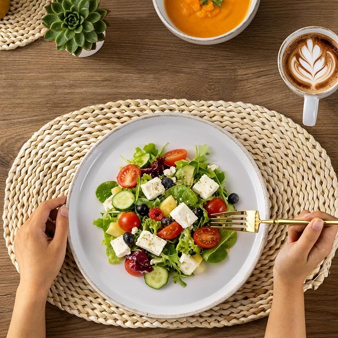 AmorArc Dinnerware Sets for 6, 18 Pieces Ceramic Plates and Bowls Set | Scratch Resistant Stoneware Dishes Set, Dishwasher & Microwave Safe,White