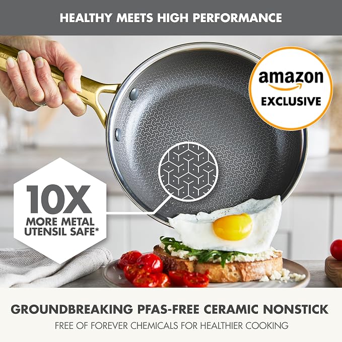 GreenPan Hybrid 6 Piece (8",10" & 12") Stainless Steel Skillets with Lids | APEX Tri-Ply Frying Pans, PFAS-Free Nonstick, Induction & All Cooktop Compatible, Dishwasher & Oven Safe up to 850F, Gold