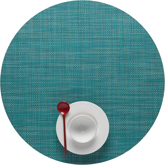 Chilewich Mini Basketweave Placemats, Round Woven Placemats Set of 4 | Reusable, Stain-Resistant, Indoor/Outdoor Tabletop Protection, Turquoise, 15" Round