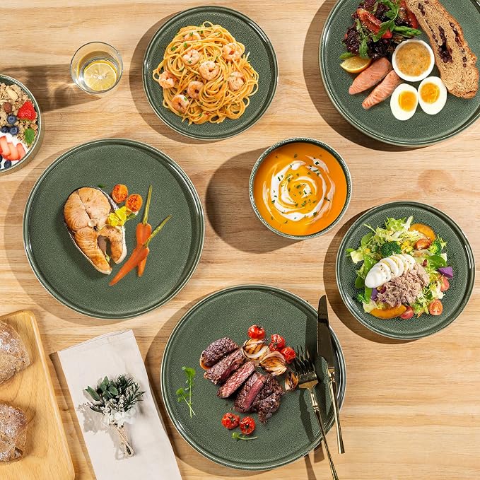AmorArc Ceramic Dinnerware Sets for 8,24 Piece Plates and Bowls Sets Dishes | Stoneware Handmade Reactive Glaze Dishes Set | Highly Chip and Crack Resistant | Dishwasher & Microwave Safe
