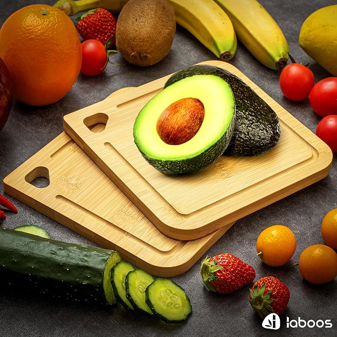 2-Pack Small Bamboo Cutting Boards with Juice Groove | 7x7 Inch Mini Chopping Boards for Fruit, Cheese, Baby Food, Dorm & Travel | Lightweight & Compact Square Wood Board Set