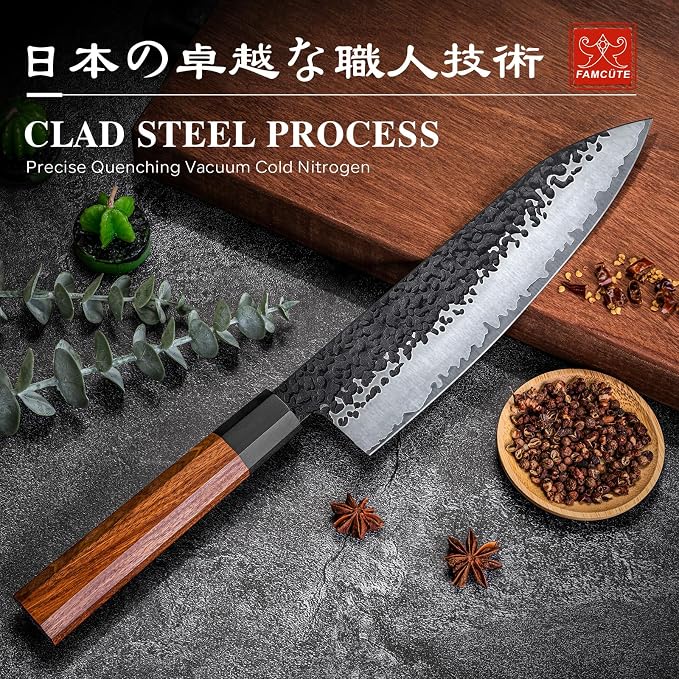 8" Japanese Knife, Hand-Forged Ultra Sharp Chef Knife Gifts for Men | 5-Layer High Carbon 9CR18MOV Steel Kitchen Knife with Rosewood Handle for Home Cooking/BBQ, Unique Birthday Gifts for Dad/Mom