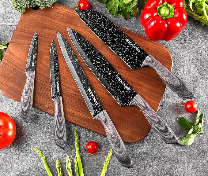 Kitchen Knife Set 19 Piece with Block High Carbon Stainless | 19 piece black knife set with block, high carbon stainless steel, steak knives, chef knife, bread knife, scissors & sharpener