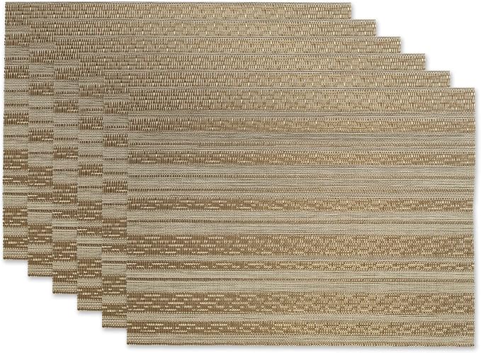 DII PVC Tabletop Collection Woven Indoor/Outdoor, Placemat Set, 13x17.25, Gold, 6 Piece