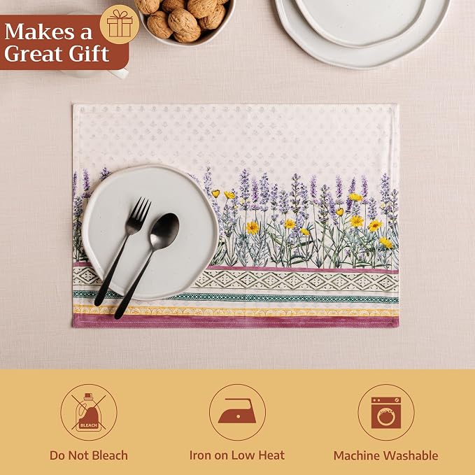 Maison d' Hermine Placemats Set of 4 Reusable 100% Cotton (13"x19") | Cloth Place Mats Washable Table Mats for Kitchen Dining Party Wedding Hotel Home Restaurant Spring Summer - Fanny Lavender