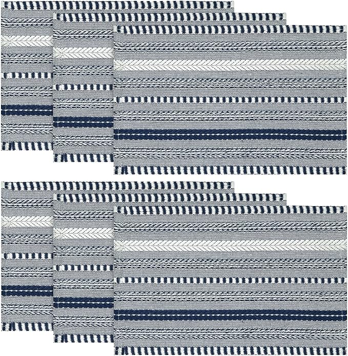 Artoid Mode Dark Blue Farmhouse Woven Braided Stripe Placemats Set of 6,12x18 Inch Seasonal Holiday Table Mats Party Kitchen Dining Decoration