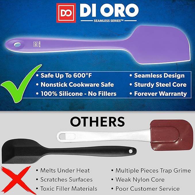 DI ORO Large Silicone Spatula - 600F Heat Resistant, Lavender | Rubber scraper for baking, mixing, and frosting; Won't scratch nonstick pots and pans; BPA-free and dishwasher safe