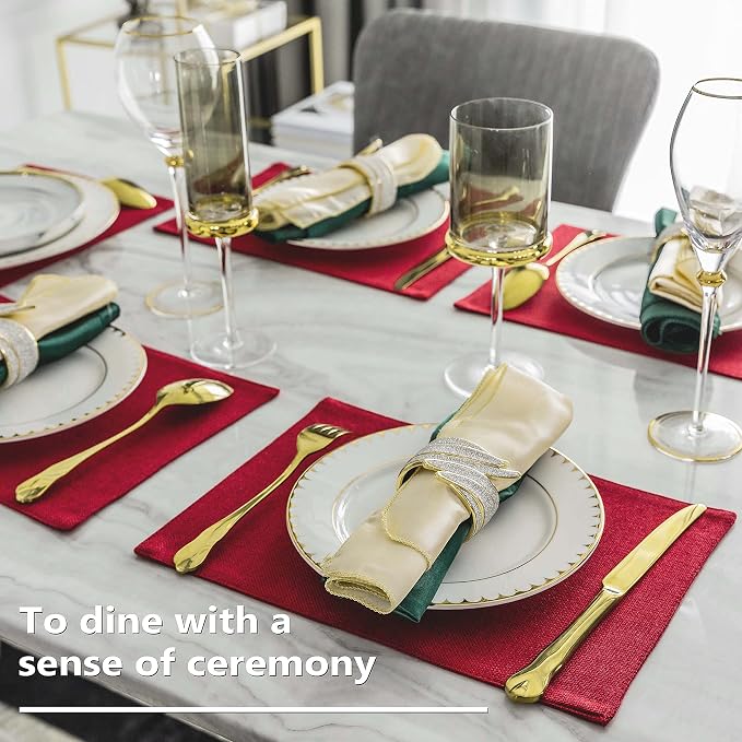 Home Brilliant Cloth Placemats Set of 8 Red Linen Placemats for Dinner Heat Resistant Dining Table Mats Kitchen Place Mats, Dark Red Burgundy