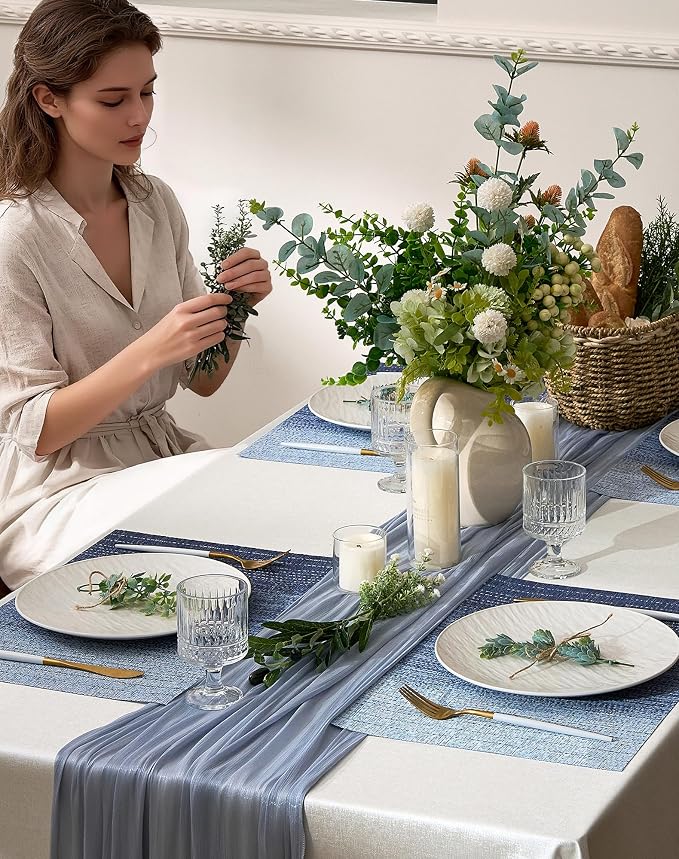 Leetaltree Gradient Blue Woven Placemats Set of 24 - Heat Resistant Non-Slip Place mats for Dining Table, Washable Durable PVC Vinyl Woven Table Mats(Gradient Blue, 24)