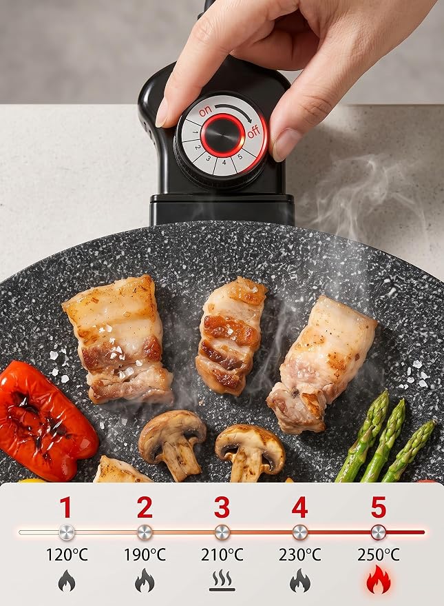 Round Electric Griddle, 1500W Smokeless Nonstick Indoor BBQ,The 16-inch round flat electric griddle easily cooks morning tortillas or Korean BBQ for the whole family.(16 inches)