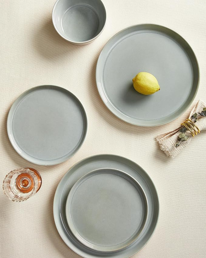 Dinnerware Sets for 6, Ceramic Plates and Bowls Set, Modern Artisan Dish Set, Microwave & Dishwasher Safe Dishware Set, Chip & Scratch Resistant Dinner Sets, Gradient Green