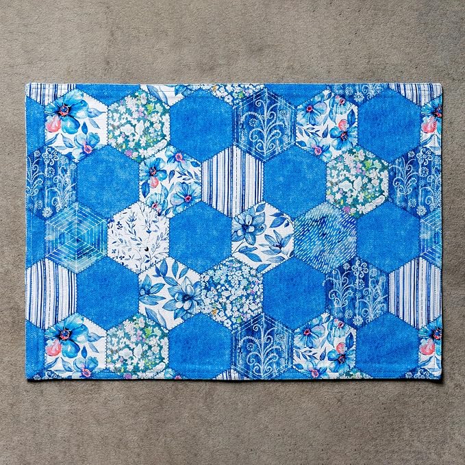 Maison d' Hermine Placemats Set of 4 Reusable 100% Cotton (13"x19") | Cloth Place Mats Washable Table Mats for Kitchen Dining Party Wedding Hotel Home Restaurant Spring Summer - Summer Blues