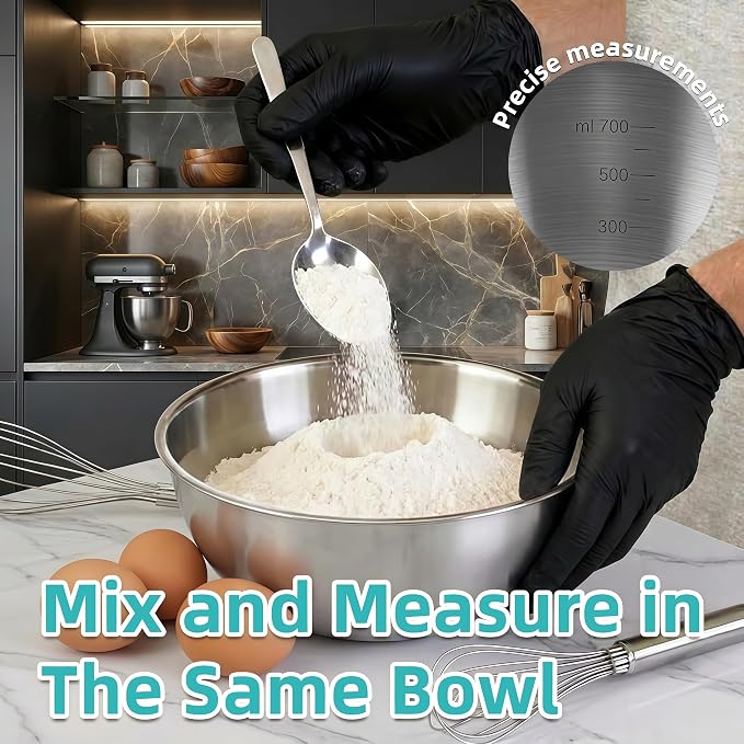 12 Pcs 304 Stainless Steel Mixing Bowls with Graduations, Metal Serving Salad Bowls, Reusable Baking Food Storage Containers for Baking, Cooking, Making Salads, Soups, Ice Cream, Noodles, cereal