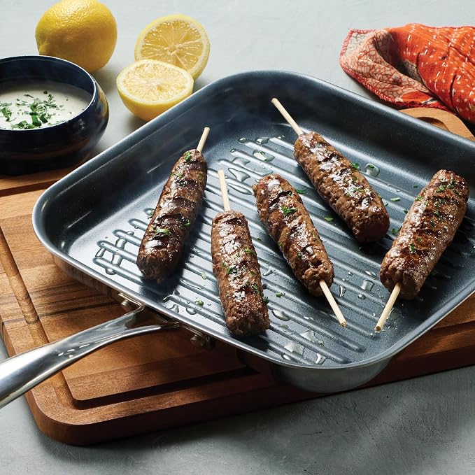 Tramontina Utsava Tri-Ply Clad Stainless Steel 10-Inch Square Grill Pan | Ceramic Non Stick Interior, Induction-Ready