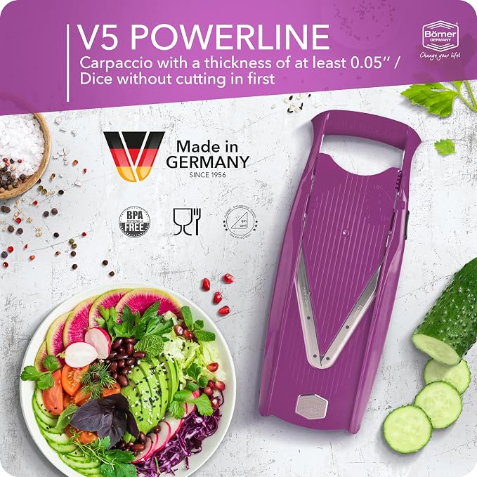 Börner V5 PowerLine Vegetable Cutter Professional Set (7 pcs.) • Vegetable Cutter (V-Planer) for Fruit & Vegetables + Accessories • 8 Cutting Types • Kitchen Planer Set