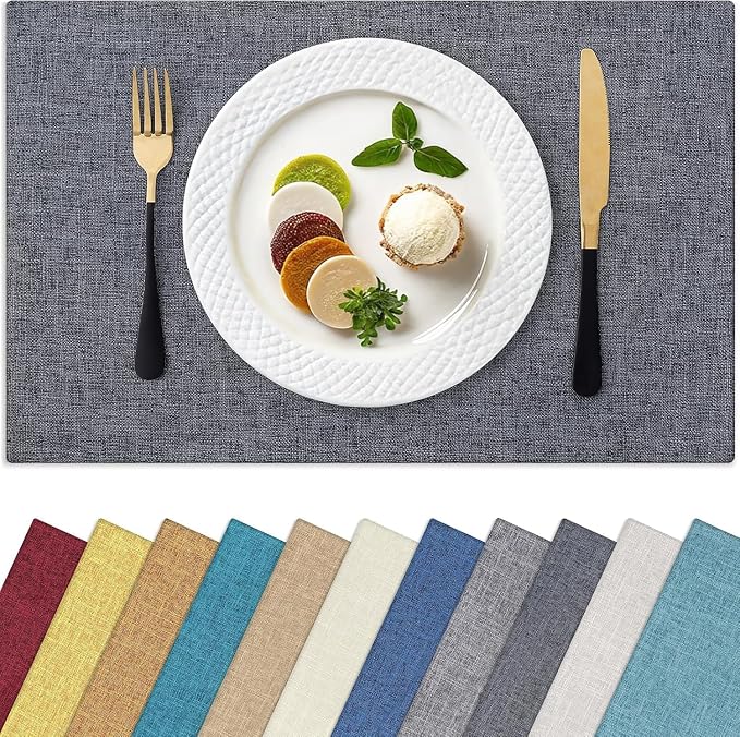 Homaxy Cloths Placemats for Dining Table Set of 8, 13" x 19", Charcoal Gray | Heat Resistant, Washable, Cotton Linen Blend Table Mats, Easy to Clean Place Mats, Indoor Outdoor