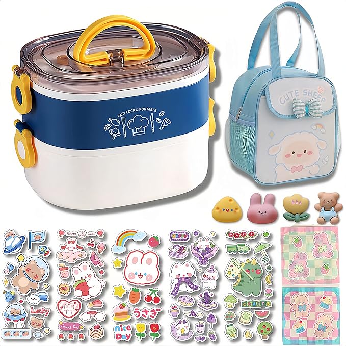 Kawaii Bento Box, Leakproof Lunch Box with Bag & Tableware