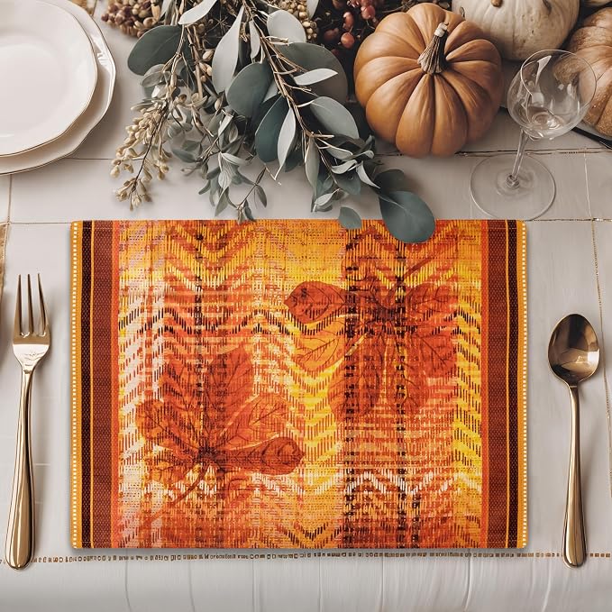 Maison d' Hermine Placemats Set of 4 Reusable 100% Cotton (13"x19") | Cloth Place Mats Washable Table Mats for Kitchen Dining Party Wedding Hotel Home Thanksgiving Christmas - Thanksgiving Tartan