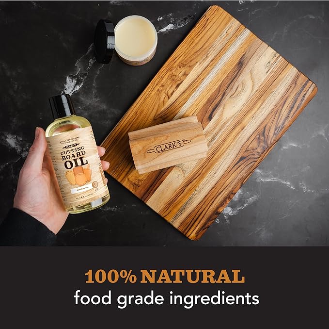 CLARK'S Food Grade Mineral Oil 12 oz, Butcher Block Conditioner - Unscented | Mineral Oil for Wood Cutting Boards, Butcher Blocks, Utensils, Lubricant for Knives. Soak for 2-3 Hours for Optimal Finish