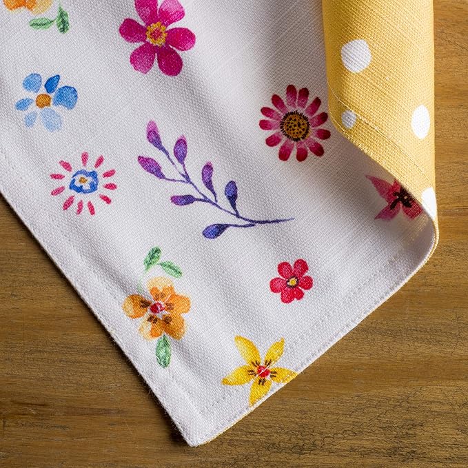 Maison d' Hermine Placemats Set of 4 Reusable 100% Cotton (13"x19") | Cloth Place Mats Washable Table Mats for Kitchen Dining Party Home Restaurant Spring Summer - Happy Florals - Sweety
