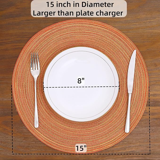 SHACOS Round Braided Placemats Set of 6 Fall Place Mats Washable Polyester 15 inch Round Table Mats for Dining Table Wedding Party Decor (Fall Color Mix, 6)