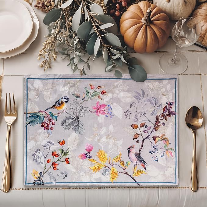 Maison d' Hermine Placemats Set of 4 Reusable 100% Cotton (13"x19") | Cloth Place Mats Washable Table Mats for Kitchen Dining Party Wedding Hotel Home Thanksgiving Christmas - Equinoxe - Grey
