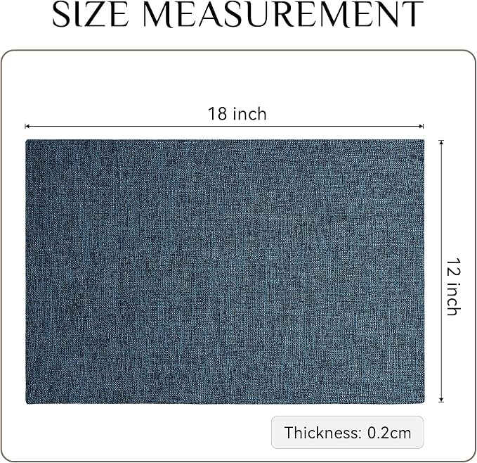Softalker Faux Linen Placemats Set of 4-12 x 18 Inch, Heat Resistant Double Layered Durable Burlap Farmhouse Place Mats, Non-Slip Washable Rustic Table Mats for Dining, Kitchen, Party（Navy Blue