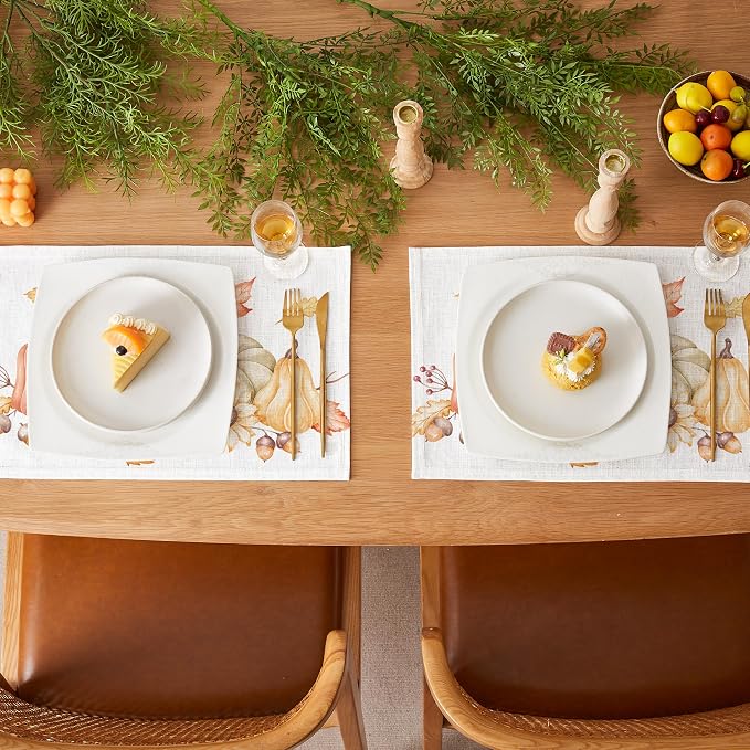 QIYI Table Placemats Set of 6, 12"x18" Linen Place Mats, Pumpkin Harvest | Boho Fabric Place Mats for Kitchen Dinning, Farmhouse Rustic Cloth Table Mats, Washable Placemat Party Table Décor