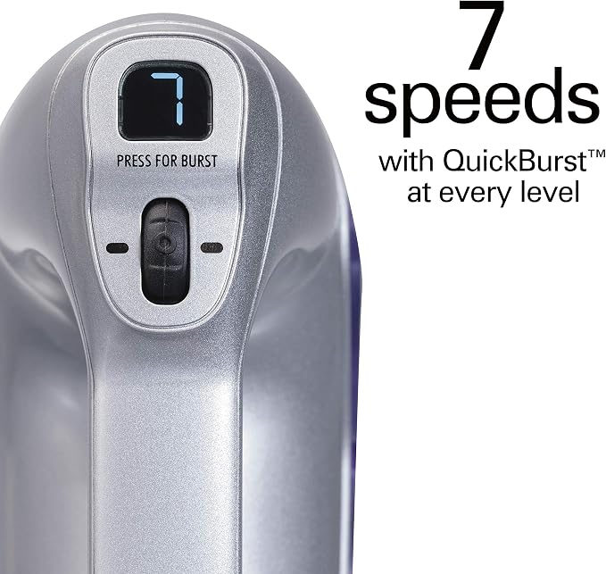 Hamilton Beach Professional 7-Speed Digital Electric Hand Mixer | High-Performance DC Motor | Slow Start | Snap-On Storage Case | SoftScrape Beaters, Whisk, Dough Hooks | Silver & Chrome