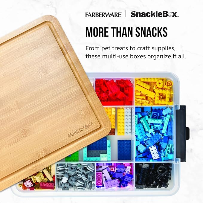Farberware Small Build-a-Board Snacklebox with Locking Plastic Cutting Board Lid, Portable Charcuterie Storage with 7 Compartments (Pack of 4)