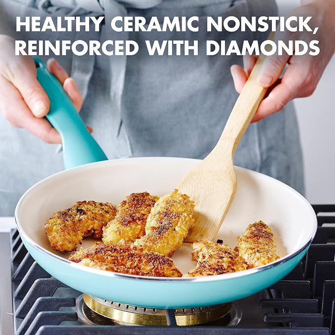 GreenPan Rio Healthy Ceramic Nonstick 10" Frying Pan Skillet, PFAS-Free, Dishwasher Safe, Turquoise (Pack of 4)