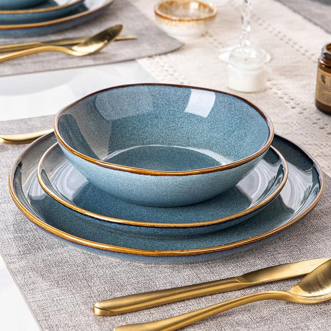 AmorArc Ceramic Dinnerware Sets for 4, 12Pcs Plates and Bowls Sets Dishes | Stoneware Handmade Reactive Glaze Dinner Set, Highly Scratch Resistant | Dishwasher & Microwave Safe Dishware