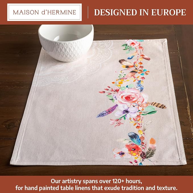 Maison d' Hermine Placemats Set of 4 Reusable 100% Cotton (13"x19") | Cloth Place Mats Washable Table Mats for Kitchen Dining Party Wedding Hotel Home Restaurant Spring Summer - Ibiza - Beige