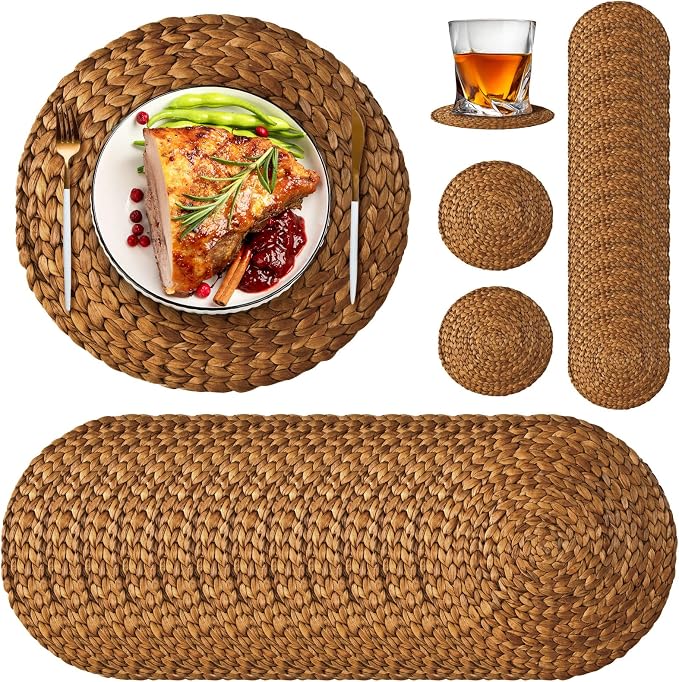 Geosar 200 Disposable Paper Placemats and Coasters Set Summer Hawaiian Luau Placemat with Coasters Outdoor Indoor for Greenery Jungle Dining Table Decoration Shower Birthday(Woven)