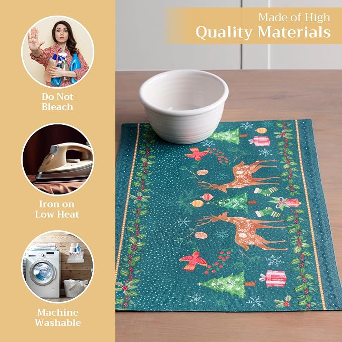 Maison d' Hermine Placemats Set of 4 Reusable 100% Cotton (13"x19") | Cloth Place Mats Washable Table Mats for Kitchen Dining Party Wedding Hotel Home Thanksgiving Christmas - Hygge Christmas