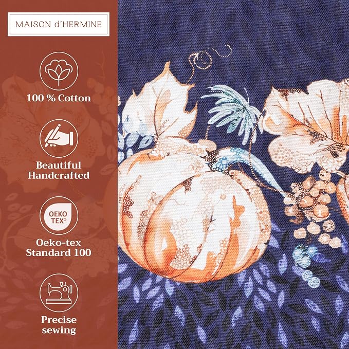 Maison d' Hermine Placemats Set of 4 Reusable 100% Cotton (13"x19") | Cloth Place Mats Washable Table Mats for Kitchen Dining Party Wedding Hotel Home Thanksgiving Christmas - Pumpkin Blues