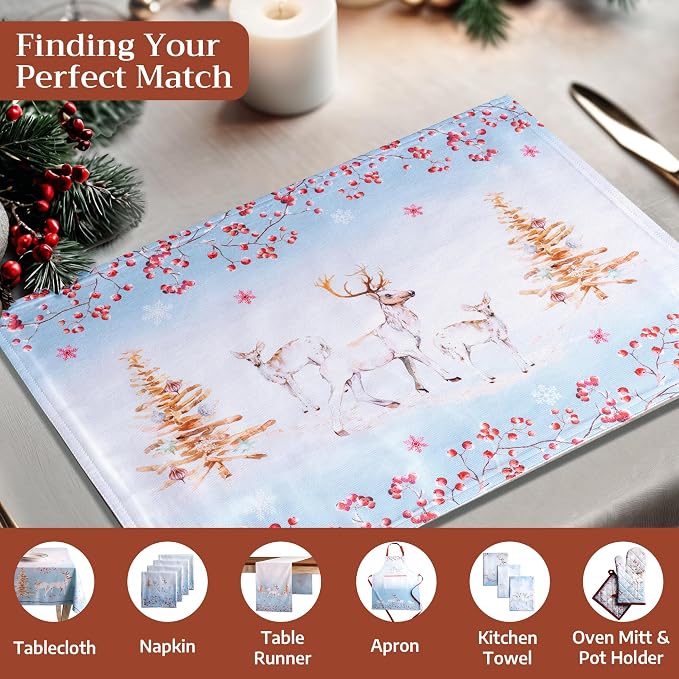 Maison d' Hermine Placemats Set of 4 Reusable 100% Cotton (13"x19") | Cloth Place Mats Washable Table Mats for Kitchen Dining Party Wedding Hotel Home Thanksgiving Christmas - Fairy Tale Forest