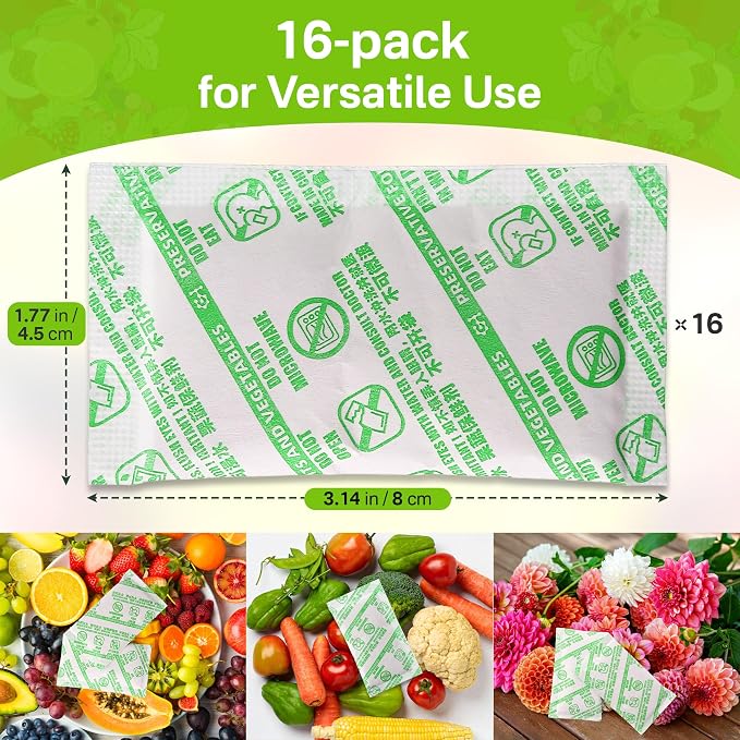 16 Pack Produce Saver Refill Kit, Ethylene Gas Absorber Refills, Green | Ethylene Gas Absorber Refills for Produce Keeper and Crisper Inserts, Fridge Keep Fresh, Fruits & Vegetables Storage