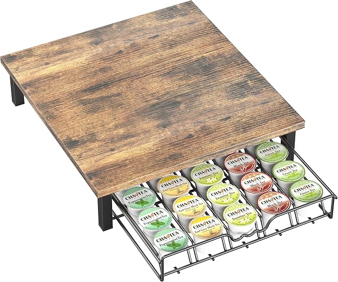 Deco Brothers K-Cup Holder Drawer for 30 Coffee Pods Storage, Rustic Brown