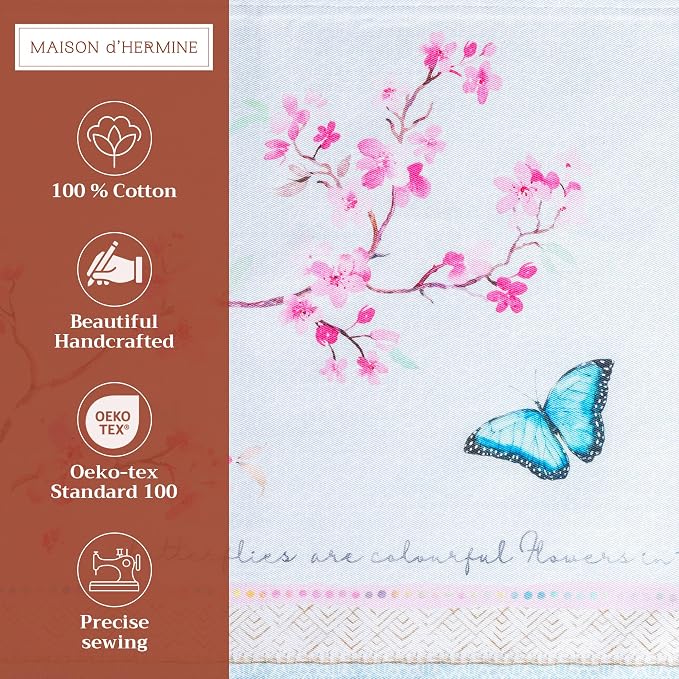 Maison d' Hermine Placemats Set of 4 Reusable 100% Cotton (13"x19") | Cloth Place Mats Washable Table Mats for Kitchen Dining Party Wedding Home Restaurant Spring Summer - Blossoms in Spring