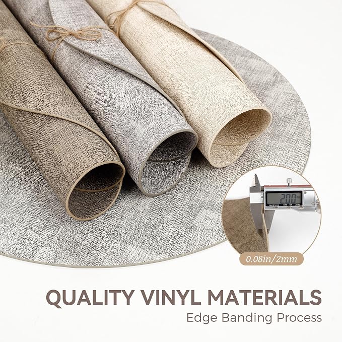 13" Round Placemats Set of 6, Reversible Faux Leather Wipeable Table Mats | 2mm Vinyl Heat Resistant Waterproof Oilproof Scratch Proof Non-Slip Washable for Kitchen Dining Indoor Outdoor (Light Coffee)