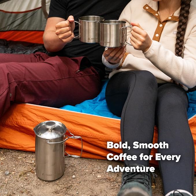 Coghlan's Stainless Steel French Press Coffee Maker – 4-Cup (32 oz), Campfire & Stovetop Safe, Portable & Durable – Fine Mesh Filter, Folding Handle, Dishwasher Safe – For Camping, Home, or Travel