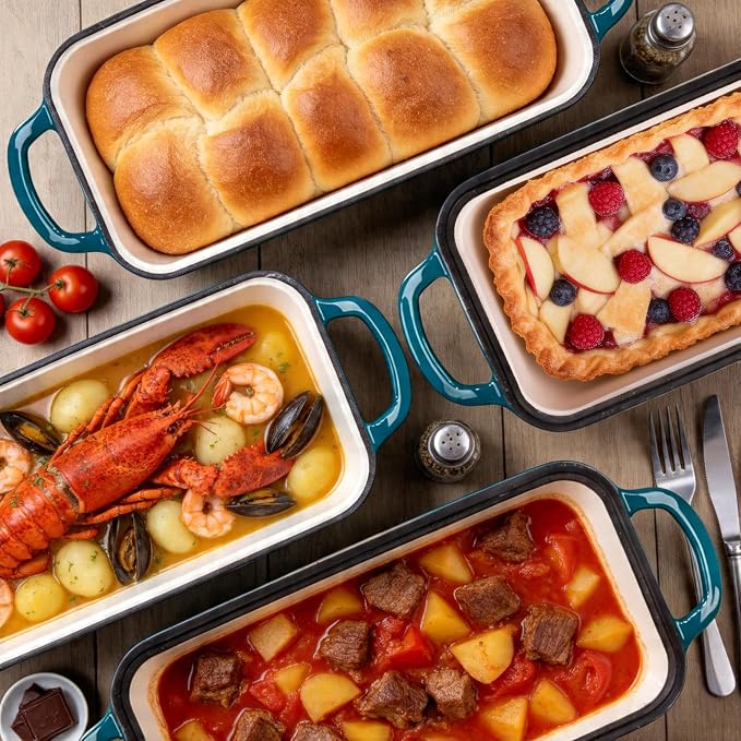 11x5 Inch Cast Iron Loaf Pan with Lid, Sourdough Bread Baking | Large Loaf Pans for Baking Bread, Even Heat Distribution Dutch Oven Bread Pan for Homemade Bread, Meatloaf (5.8Qt, Teal)