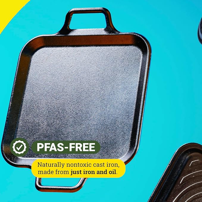 Lodge BOLD 12 Inch Seasoned Cast Iron Square Griddle with Loop Handles, Design-Forward Cookware