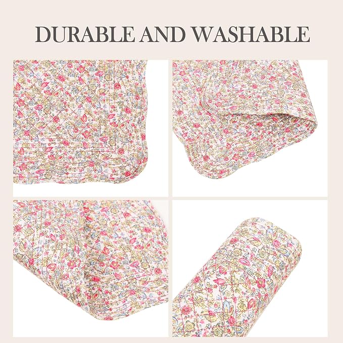 Quilted Placemats Set of 4 18"X13" Cotton Placemats Washable Cloth Table Mats for Kitchen Table (Floral Print)