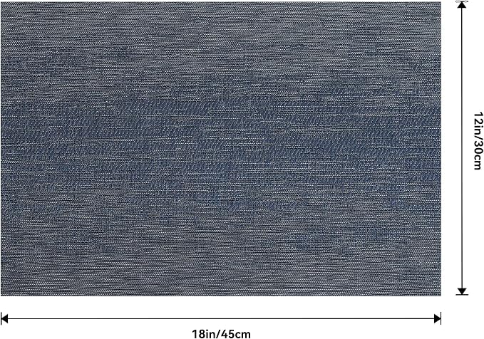 Leetaltree Denim Blue Placemats Set of 12 - Heat Resistant Non-Slip Place mats for Dining Table, Washable Durable PVC Vinyl Woven Table Mats（Denim Blue, 12）